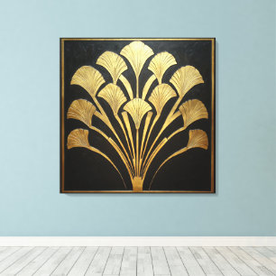 Egyptisch Gouden Hiëroglief Bloem Art Deco Stijl Canvas Afdruk