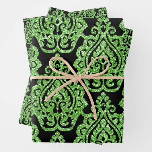  Egyptisch Groen Glitter Ornamental Pattern Inpakpapier Vel (In situ)