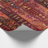 Egyptisch hiërogliefgoud op rode verftextuur cadeaupapier (Hoek)