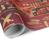 Egyptisch hiërogliefgoud op rode verftextuur cadeaupapier (Rol Hoek)