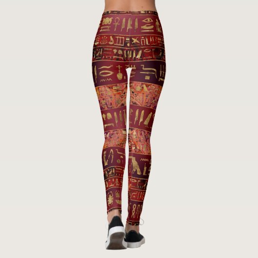 Egyptisch hiërogliefgoud op rode verftextuur leggings (Achterkant)