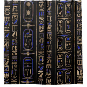 Egyptisch hiërogliefpatroon Gold Lapis Lazuli #2 Douchegordijn