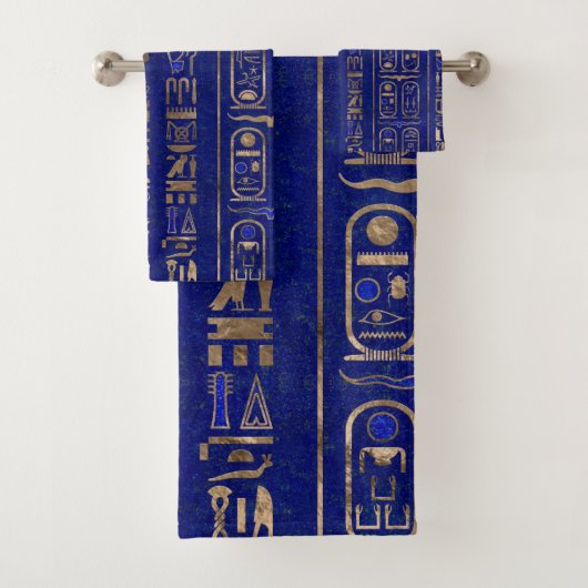Egyptisch hiërogliefpatroon Gold Lapis Lazuli Bad Handdoek (Insitu)