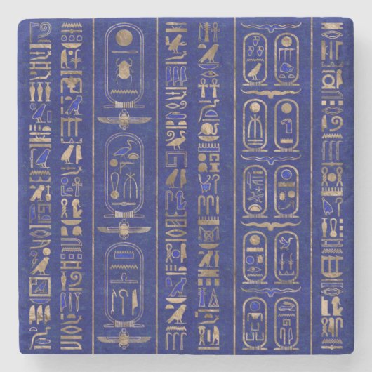 Egyptisch hiërogliefpatroon Gold Lapis Lazuli Stenen Onderzetter (Voorkant)