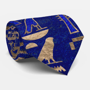 Egyptisch hiërogliefpatroon Gold Lapis Lazuli Stropdas