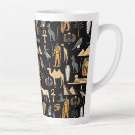 Egyptisch hiërogliefsymboolpatroon achtergrond latte mok