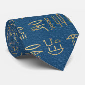 Egyptisch Hieroglyphs Gold en Royal Blue Leather Stropdas (Opgerold)