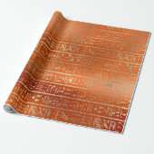 Egyptisch Hieroglyphs Gold Foxier Coral Sinaasappe Cadeaupapier (Uitgerold)