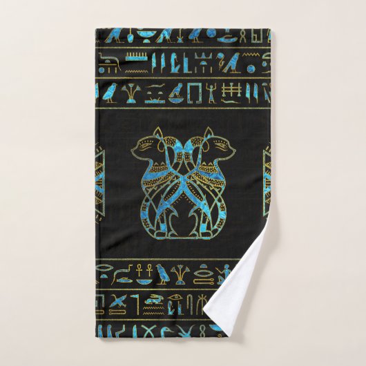 Egyptisch kattengoud en blauw gekleurd glas bad handdoek (Handdoek)