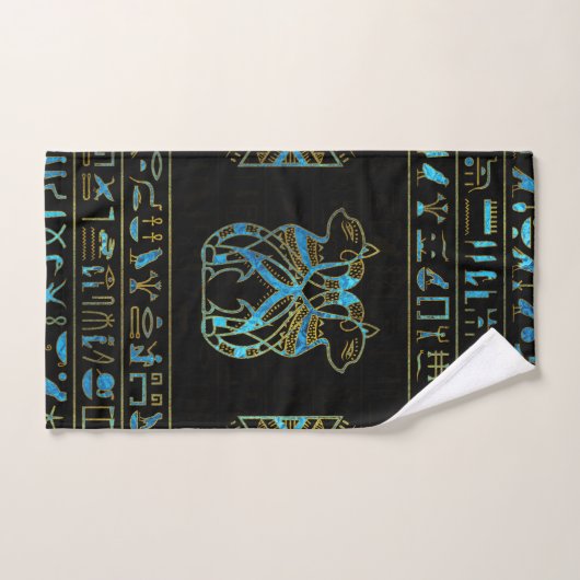 Egyptisch kattengoud en blauw gekleurd glas bad handdoek (Handdoek)