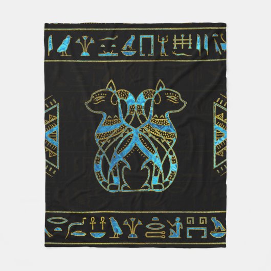Egyptisch kattengoud en blauw gekleurd glas fleece deken (Voorkant)