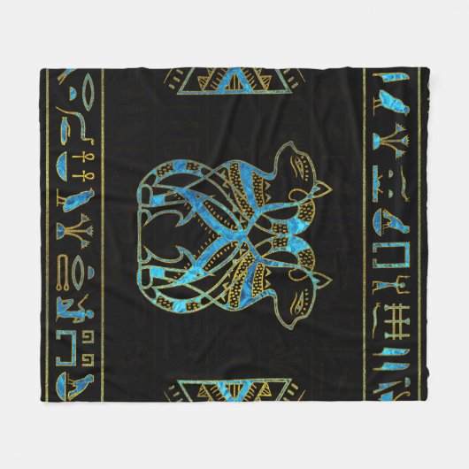 Egyptisch kattengoud en blauw gekleurd glas fleece deken (Voorkant (Horizontaal))