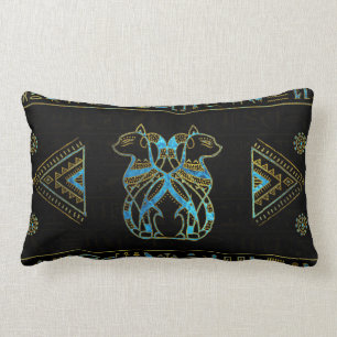 Egyptisch kattengoud en blauw gekleurd glas kussen