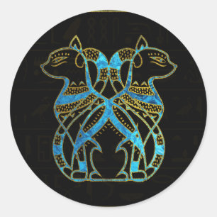 Egyptisch kattengoud en blauw gekleurd glas ronde sticker