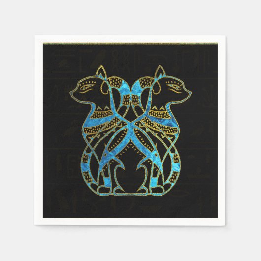 Egyptisch kattengoud en blauw gekleurd glas servetten (Voorkant)