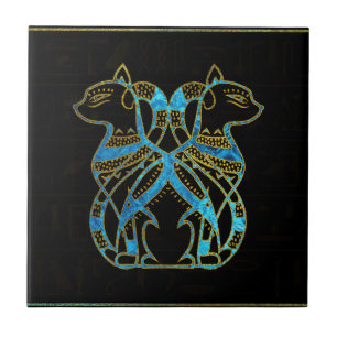 Egyptisch kattengoud en blauw gekleurd glas tegeltje