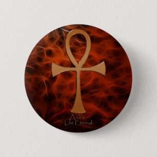 Egyptisch Koper-effect Rode Fractal ANKH Buttonnen Ronde Button 5,7 Cm