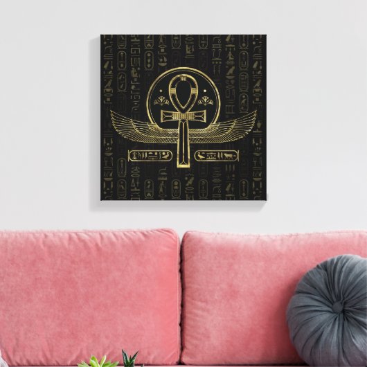 Egyptisch kruis - Ankh - Goud en zwart Canvas Afdruk (Insitu (Woonkamer))