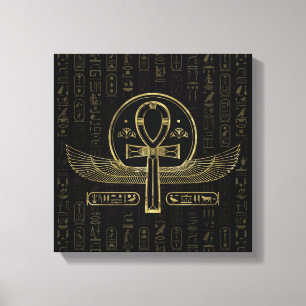 Egyptisch kruis - Ankh - Goud en zwart Canvas Afdruk