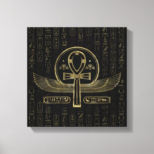Egyptisch kruis - Ankh - Goud en zwart Canvas Afdruk (Voorkant)