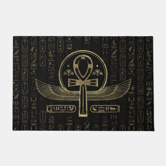 Egyptisch kruis - Ankh - Goud en zwart Deurmat (Voorkant)