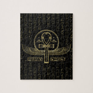 Egyptisch kruis - Ankh - Goud en zwart Legpuzzel