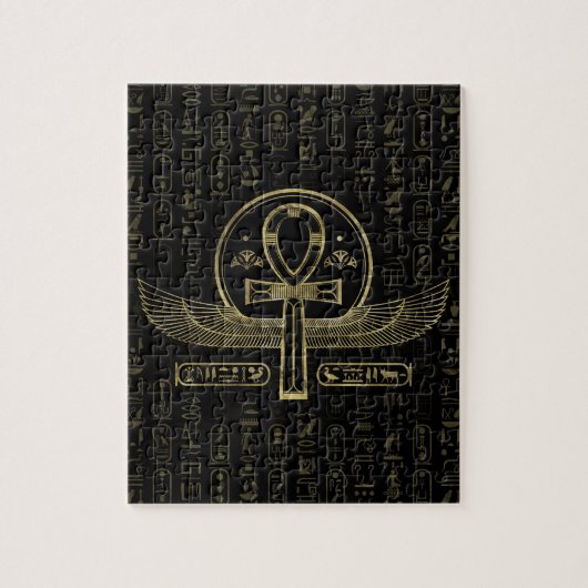 Egyptisch kruis - Ankh - Goud en zwart Legpuzzel (Verticaal)