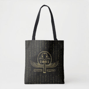Egyptisch kruis - Ankh - Goud en zwart Tote Bag