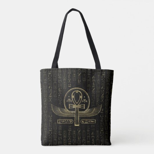Egyptisch kruis - Ankh - Goud en zwart Tote Bag (Achterkant)