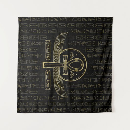 Egyptisch kruis - Ankh - Goud en zwart Wandkleed (Voorkant (horizontaal))