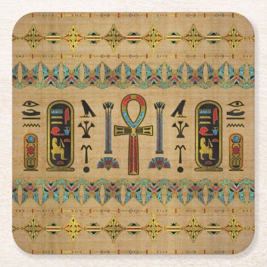 Egyptisch kruis - Ankh Ornament op papyrus Kartonnen Onderzetters (Voorkant)