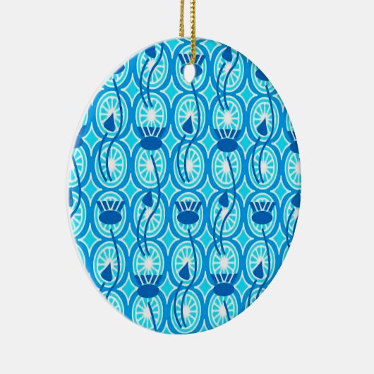 Egyptisch Lotus-patroon, kobalt en turquoise Keramisch Ornament (Rechts)