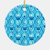 Egyptisch Lotus-patroon, kobalt en turquoise Keramisch Ornament (Achterkant)