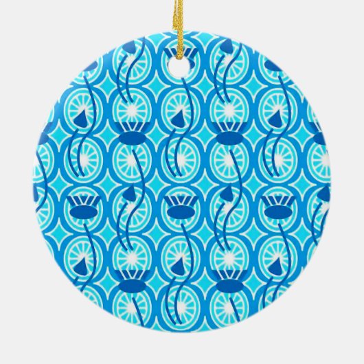 Egyptisch Lotus-patroon, kobalt en turquoise Keramisch Ornament (Achterkant)