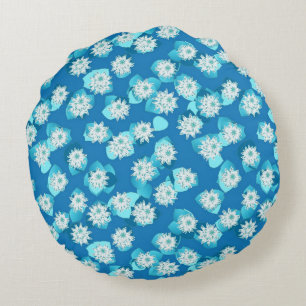 Egyptisch Lotus-patroon, kobalt en turquoise Rond Kussen