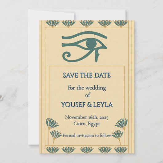 Egyptisch Oog van Horus Lotus Goud Save the Date Kaart (Voorkant)
