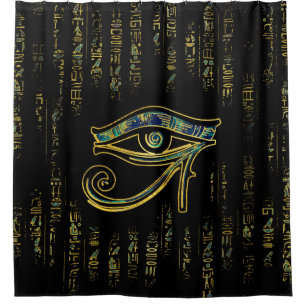 Egyptisch oog van Horus over hiërogliefen en marm Douchegordijn