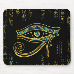 Egyptisch oog van Horus over hiërogliefen en marm Muismat