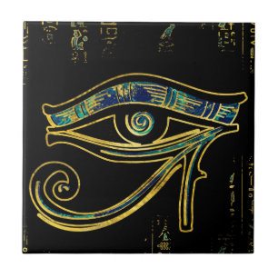Egyptisch oog van Horus over hiërogliefen en marm Tegeltje