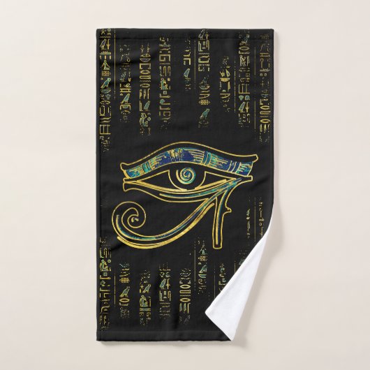 Egyptisch oog van Horus over hiërogliefen en marme Bad Handdoek (Handdoek)