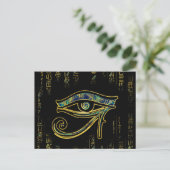 Egyptisch oog van Horus over hiërogliefen en marme Briefkaart (Staand voorkant)