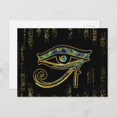 Egyptisch oog van Horus over hiërogliefen en marme Briefkaart (Voorkant / Achterkant)