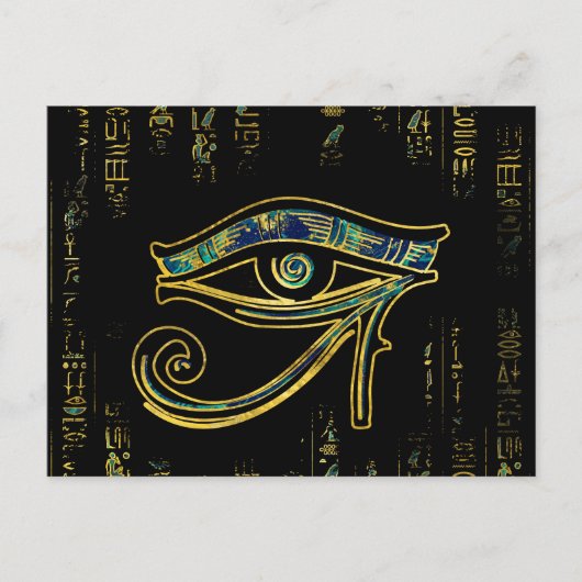 Egyptisch oog van Horus over hiërogliefen en marme Briefkaart (Voorkant)