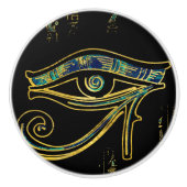 Egyptisch oog van Horus over hiërogliefen en marme Keramische Knop (Voorkant)