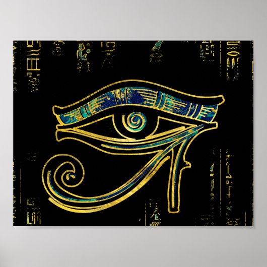 Egyptisch oog van Horus over hiërogliefen en marme Poster (Voorkant)