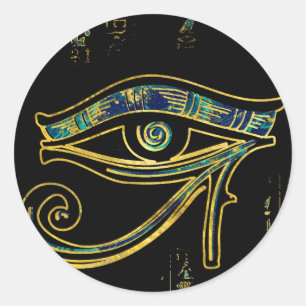 Egyptisch oog van Horus over hiërogliefen en marme Ronde Sticker
