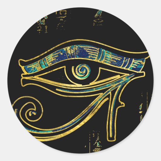 Egyptisch oog van Horus over hiërogliefen en marme Ronde Sticker (Voorkant)