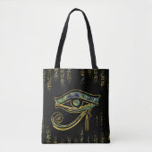 Egyptisch oog van Horus over hiërogliefen en marme Tote Bag (Voorkant)