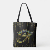 Egyptisch oog van Horus over hiërogliefen en marme Tote Bag (Achterkant)