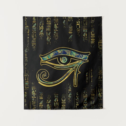 Egyptisch oog van Horus over hiërogliefen en marme Wandkleed (Voorkant)
